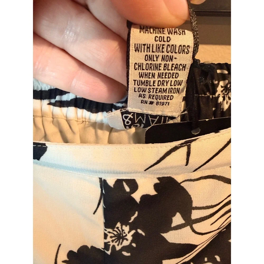 Monroe & Main Women White Black Floral Wide Leg Lined Career Pants Plus Size - Picture 7 of 9